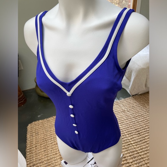 Vintage Cobalt Blue Bathing Suit See Measurements for size - Picture 2 of 12